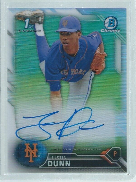 JUSTIN DUNN 2017 BOWMAN CHROME 1ST ON CARD AUTO PROSPECT REFRACTOR #D 117/499