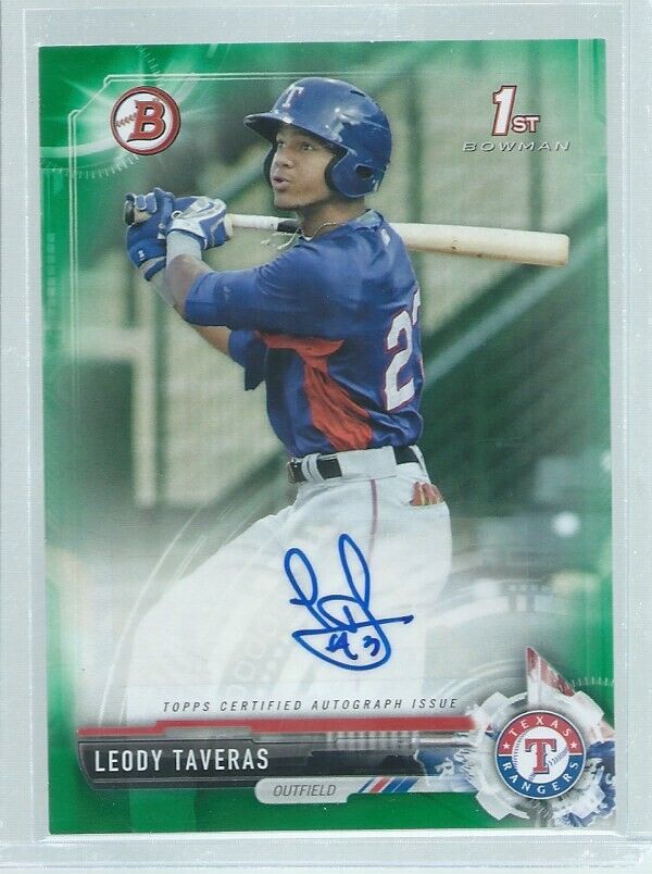 LEODY TAVERAS 2017 BOWMAN 1ST ON CARD AUTO PROSPECT GREEN #D 60/99