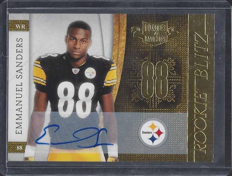 EMMANUEL SANDERS 2010 PLATES & PATCHES ROOKIE BLITZ GOLD AUTO RC #D 4/10