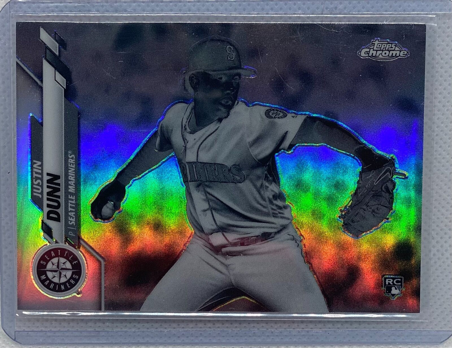 JUSTIN DUNN 2020 TOPPS CHROME BLACK AND WHITE NEGATIVE REFRACTOR RC #136