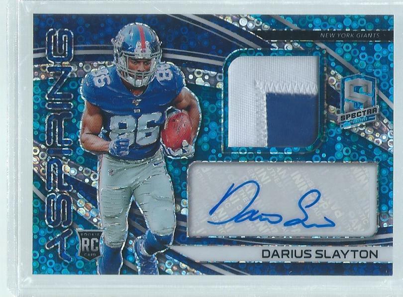 DARIUS SLAYTON 2019 SPECTRA ASPIRING BLUE PRIZM 2-COLOR PATCH AUTO RC #D 7/99