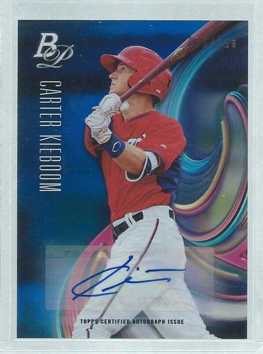 CARTER KIEBOOM 2018 BOWMAN PLATINUM BLUE AUTO PROSPECT #D 70/150
