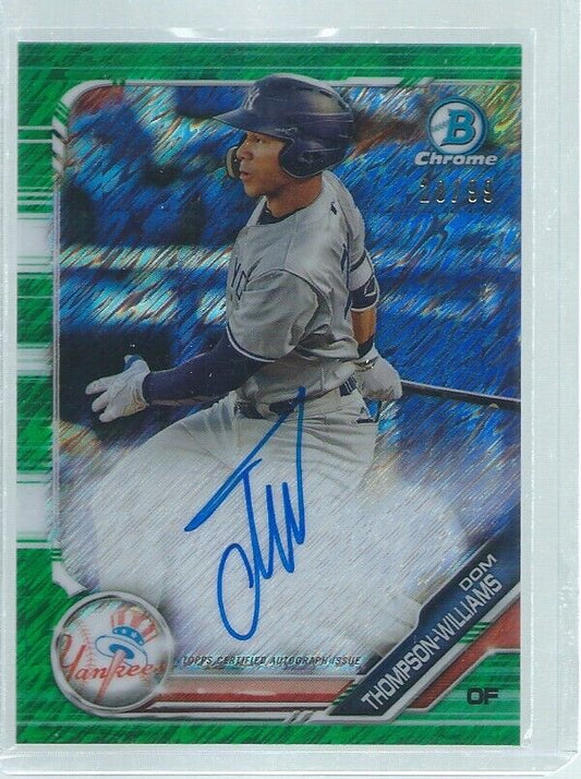 DOM THOMPSON-WILLIAMS 2019 BOWMAN CHROME ONCARD AUTO GREEN SHIMMER REFRACTOR /99