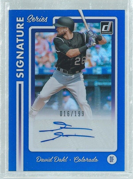 DAVID DAHL 2017 DONRUSS SIGNATURE SERIES AUTO PROSPECT BLUE #D 16/99