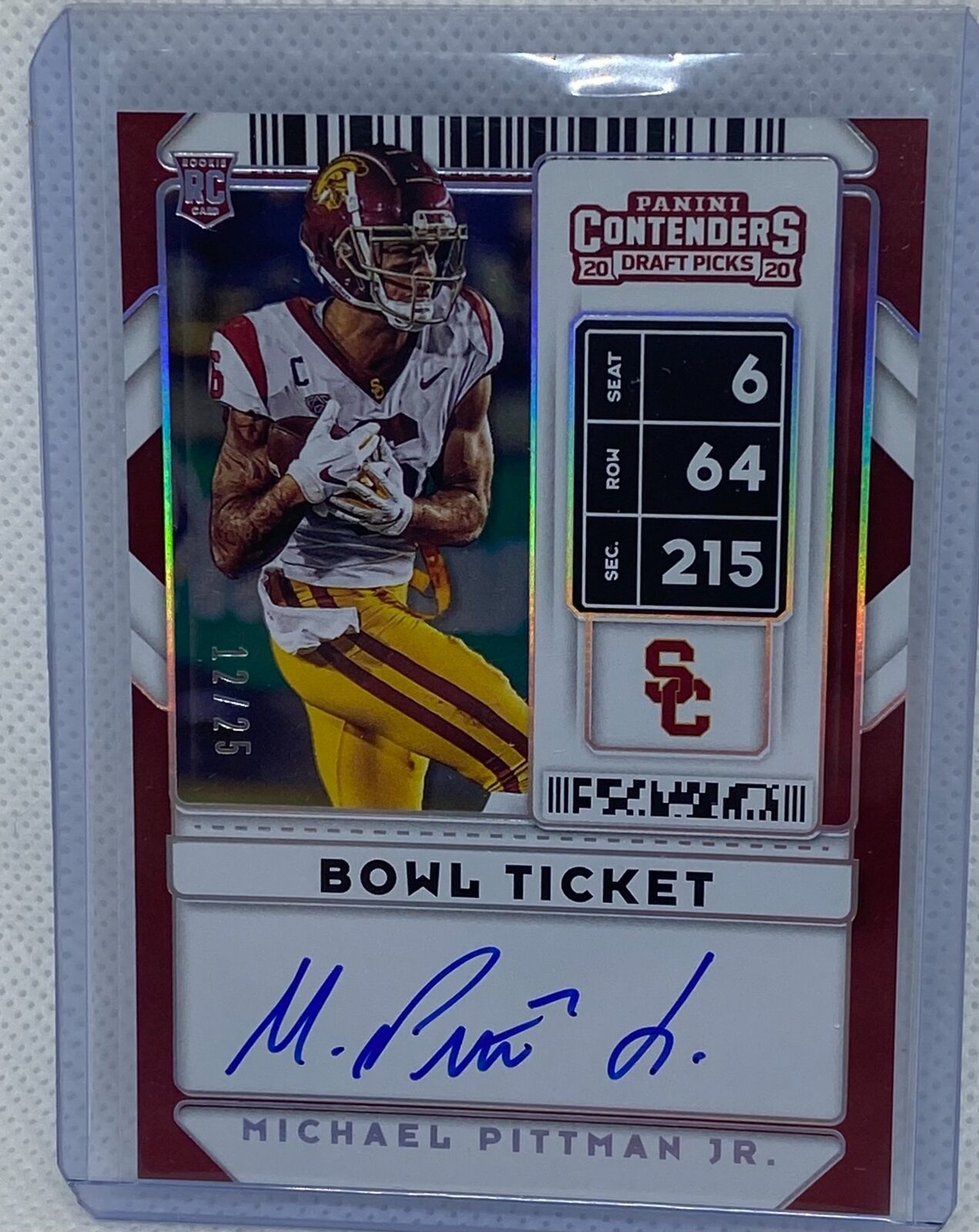 MICHAEL PITTMAN JR. 2020 PANINI CONTENDERS BOWL TICKET ROOKIE AUTO RC #D 12/25