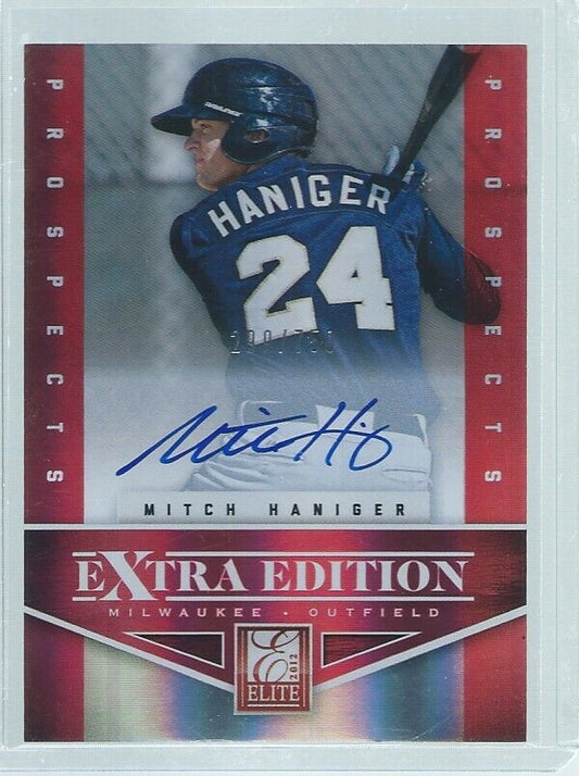 MITCH HANIGER 2012 ELITE EXTRA EDITION ON CARD AUTO PROSPECT #D 299/750