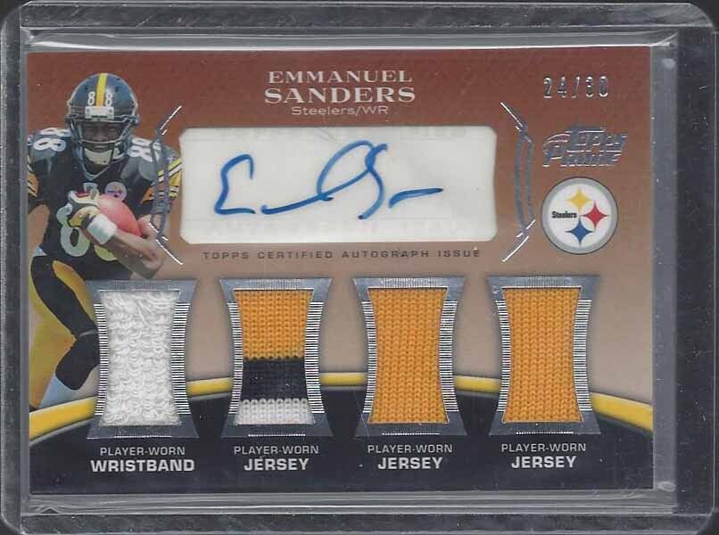 EMMANUEL SANDERS 2010 TOPPS LEVEL 4 BRONZE QUAD PATCH AUTO RC #D 24/30