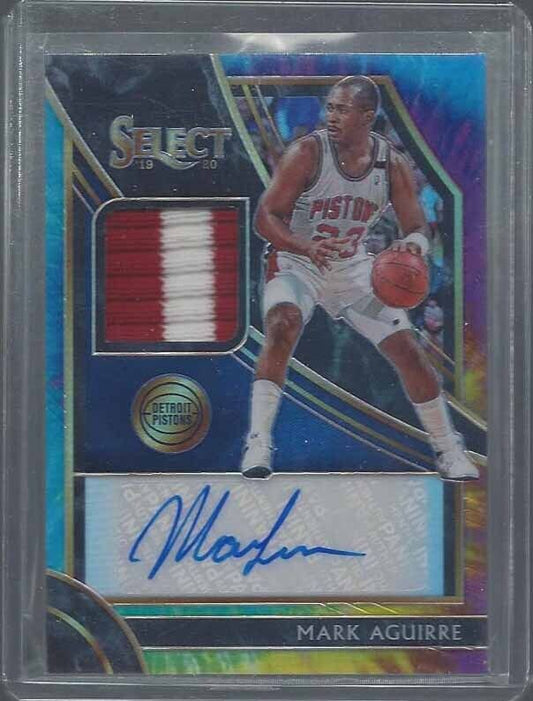 MARK AGUIRRE 2019-20 SELECT TIE DYE PRIZM 2 COLOR PISTONS PATCH AUTO #D 2/25