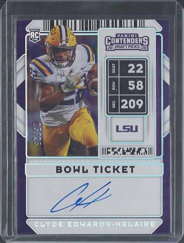1/1 CLYDE EDWARDS HELAIRE 2020 CONTENDERS BOWL TICKET AUTO RC #D 25/25 JERSEY#25