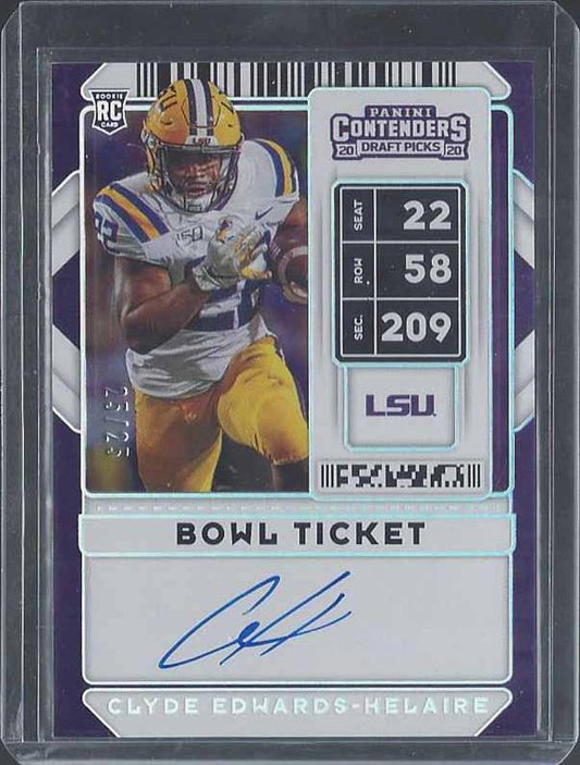 1/1 CLYDE EDWARDS HELAIRE 2020 CONTENDERS BOWL TICKET AUTO RC #D 25/25 JERSEY#25