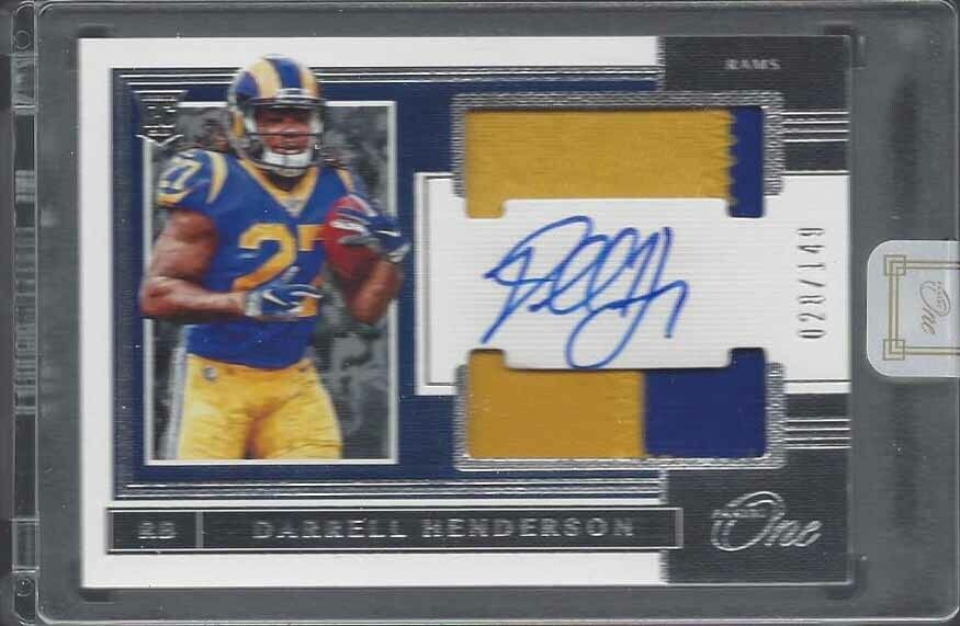 DARRELL HENDERSON 2019 PANINI ONE RPA RAMS DUAL PATCH ON CARD AUTO RC #D /149