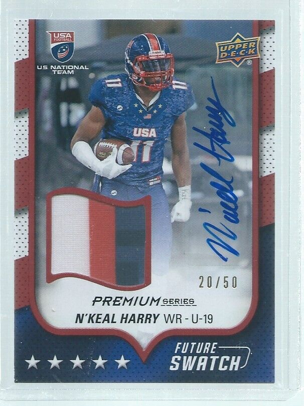 N'KEAL HARRY 2016 UD USA PREMIUM SERIES FUTURE SWATCH 3-COLOR PATCH AUTO #D /50