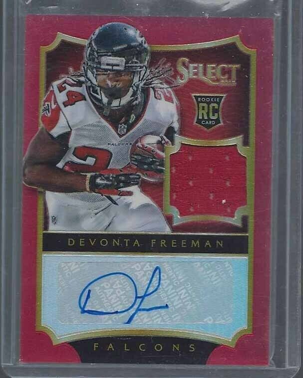 DEVONTA FREEMAN 2014 SELECT RED PRIZMS ROOKIE JERSEY AUTO RC #D 28/30