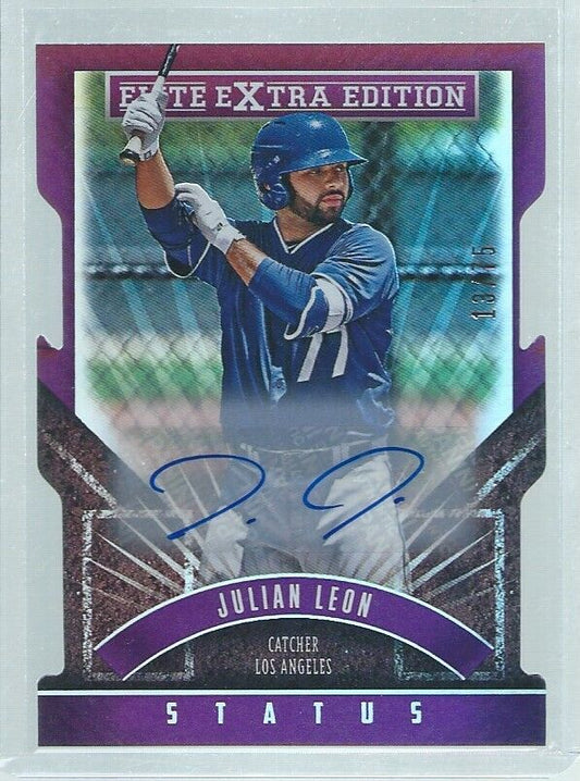 JULIAN LEON 2015 ELITE EXTRA STATUS AUTO DIE CUT PROSPECT PURPLE #D 13/75
