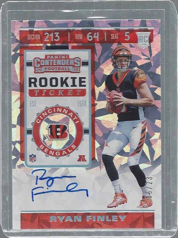 1/1 RYAN FINLEY 2019 CONTENDERS CRACKED ICE ON CARD AUTO RC #D 5/23 HIS JSY #5 !
