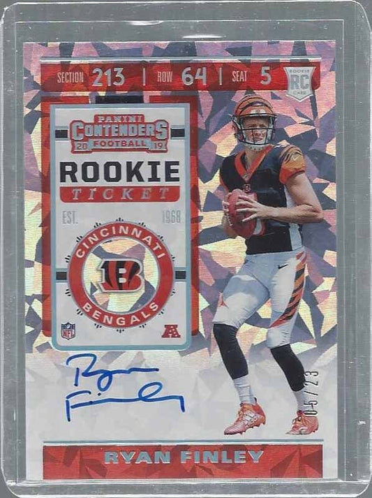 1/1 RYAN FINLEY 2019 CONTENDERS CRACKED ICE ON CARD AUTO RC #D 5/23 HIS JSY #5 !