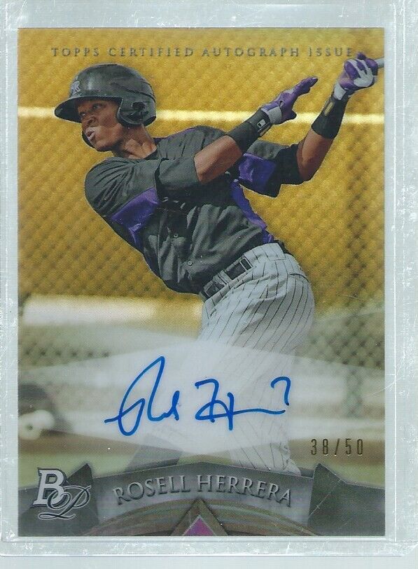 ROSELL HERRERA 2014 BOWMAN PLATINUM ON CARD AUTO PROSPECT GOLD REFRACTOR #D /50
