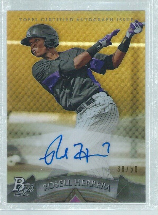 ROSELL HERRERA 2014 BOWMAN PLATINUM ON CARD AUTO PROSPECT GOLD REFRACTOR #D /50