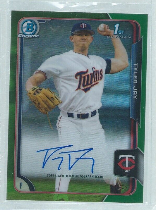 TYLER JAY 2015 BOWMAN CHROME 1ST ON CARD AUTO PROSPECT GREEN REFRACTOR #D 83/99