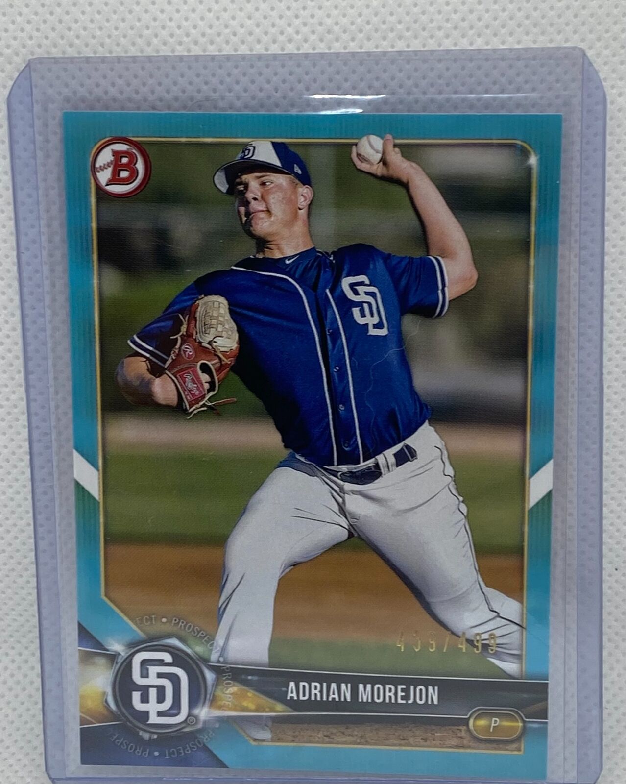ADRIAN MOREJON 2018 TOPPS BOWMAN PROSPECT SKY BLUE #D 439/499