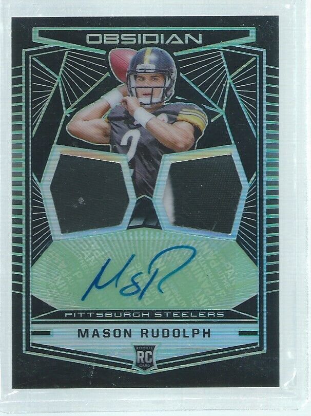 MASON RUDOLPH 2018 PANINI OBSIDIAN DUAL JERSEY AUTO GREEN RC #D 17/25