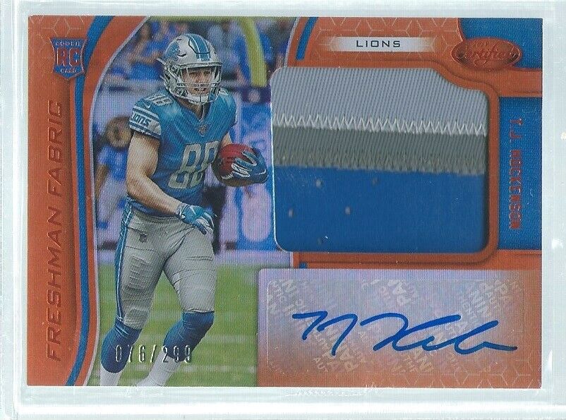 T.J. HOCKENSON 2019 CERTIFIED FRESHMAN FABRIC ORANGE PATCH AUTO RC #D 76/299