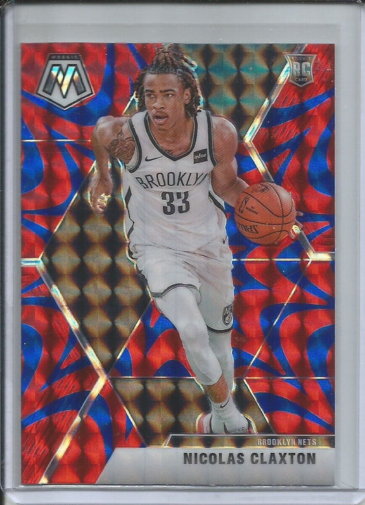 NICOLAS CLAXTON 2019-20 PANINI MOSAIC REACTIVE BLUE PRIZM ROOKIE RC NETS #236
