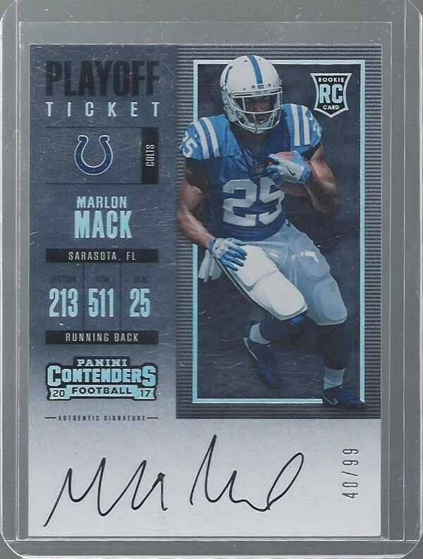 MARLON MACK 2017 CONTENDERS PLAYOFF TICKET COLTS ON CARD AUTO RC #D 40/99