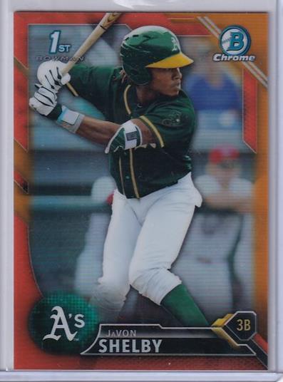 JAVON SHELBY 2016 BOWMAN CHROME PROSPECT ORANGE REFRACTOR 1ST PROSPECT #D 15/25