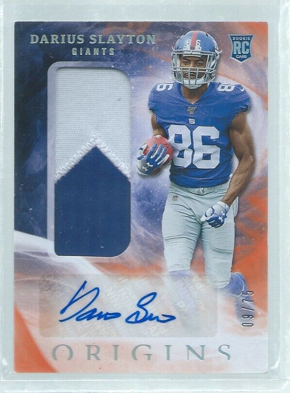 DARIUS SLAYTON 2019 PANINI ORIGINS 2-COLOR PATCH AUTO ORANGE RC #D 9/75