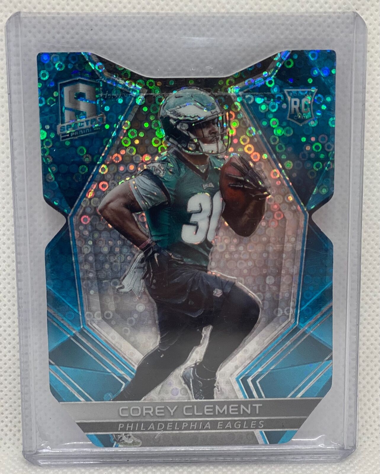 COREY CLEMENT 2017 PANINI SPECTRA NEON BLUE DIE CUT PRIZM ROOKIE RC #D 21/35