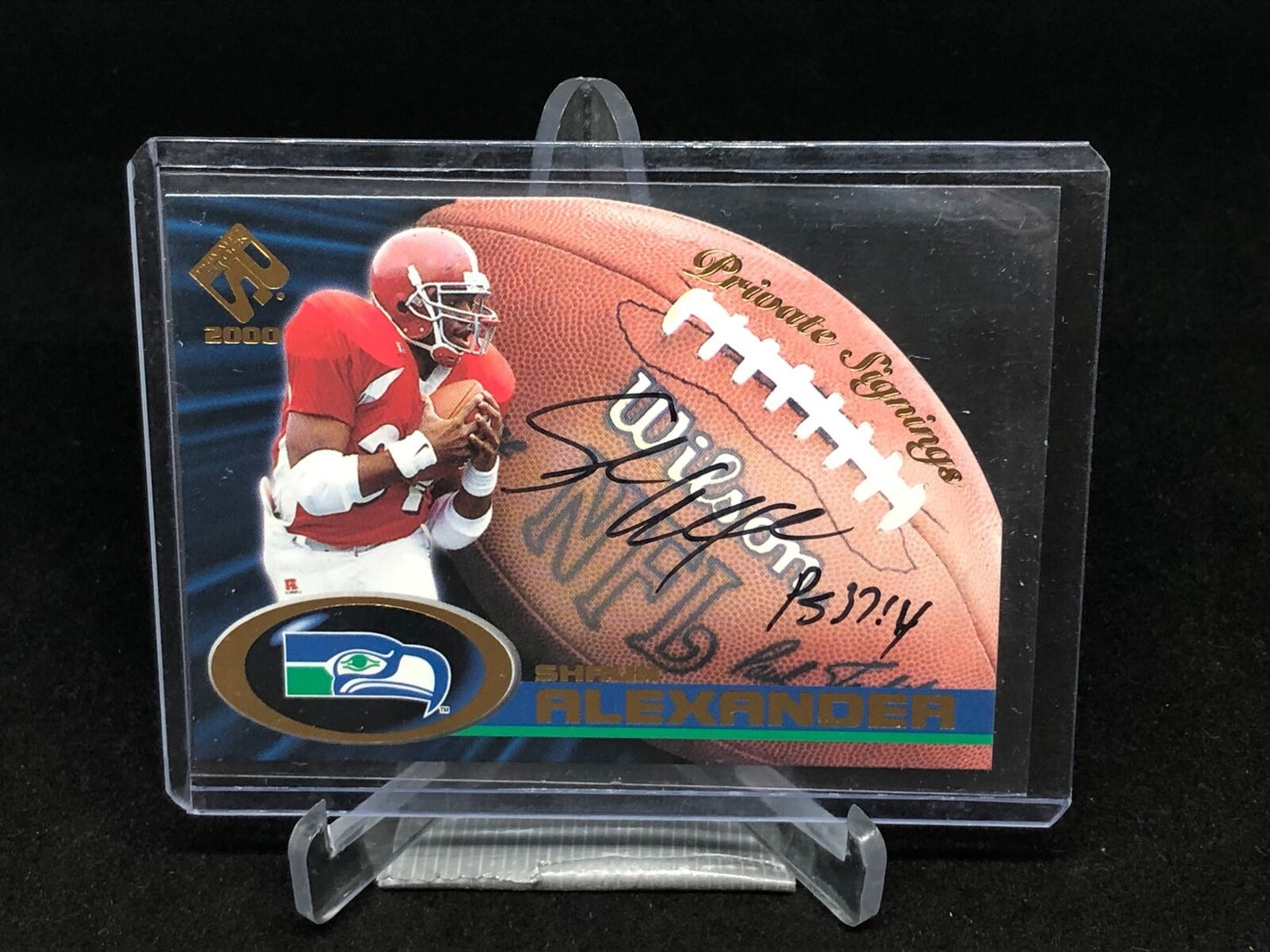 SHAUN ALEXANDER 2000 PACIFIC TRADING PRIVATE SIGNINGS ON CARD AUTO RC # 33