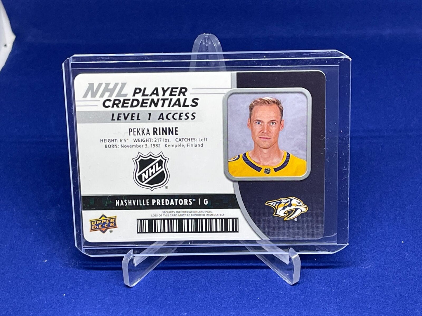 PEKKA RINNE 2018-19 UPPER DECK MVP PLAYER CREDENTIALS LEVEL 1 ACCESS