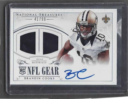 BRANDIN COOKS 2014 NATIONAL TREASURES NFL GEAR DUAL ROOKIE JERSEY AUTO RC #D /99