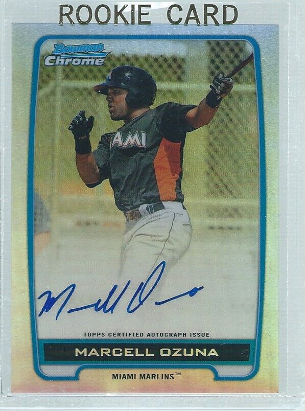 MARCELL OZUNA 2012 BOWMAN CHROME ON CARD AUTO PROSPECT REFRACTOR #D 403/500
