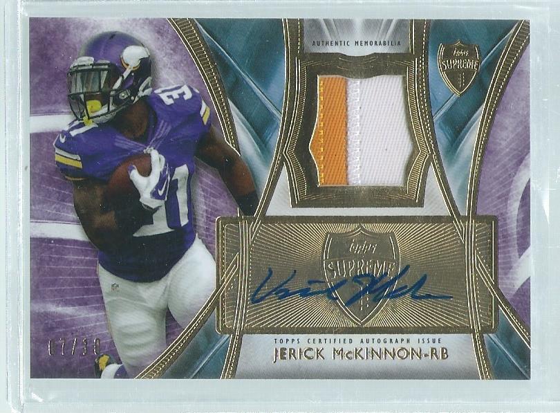 JERICK MCKINNON 2014 TOPPS SUPREME 2 COLOR PATCH AUTO RC #D 7/10