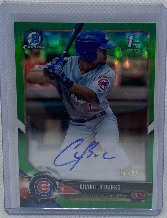 CHARCER BURKS 2018 1ST BOWMAN CHROME PROSPECTS GREEN REFRACTOR AUTO #D 7/99