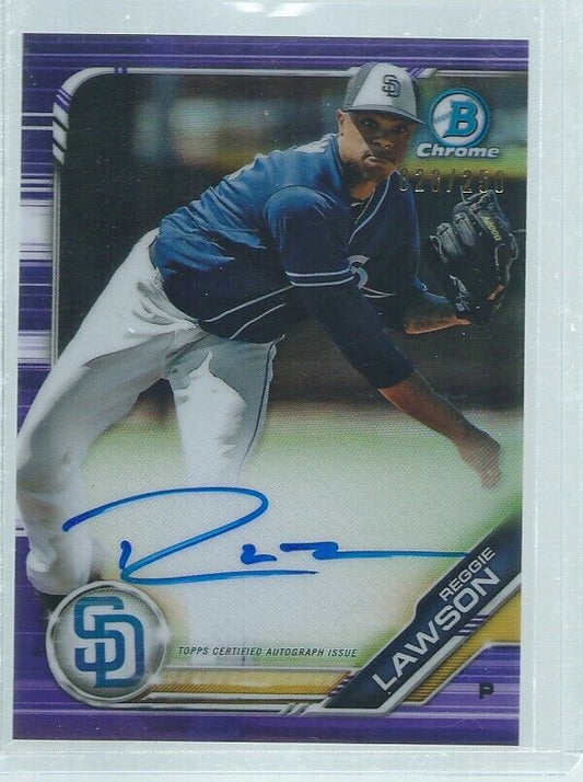 REGGIE LAWSON 2019 BOWMAN CHROME ON CARD AUTO PROSPECT PURPLE REFRACTOR #D /250