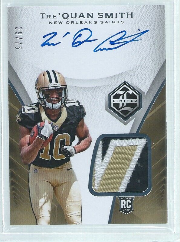 TRE'QUAN SMITH 2018 PANINI LIMITED 3-COLOR PATCH ON-CARD AUTO RC #D 39/75
