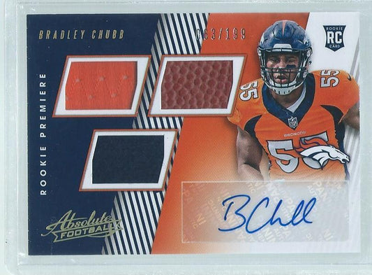 BRADLEY CHUBB 2018 ABSOLUTE ROOKIE PREMIER TRIPLE JERSEY AUTO RC #D 63/199