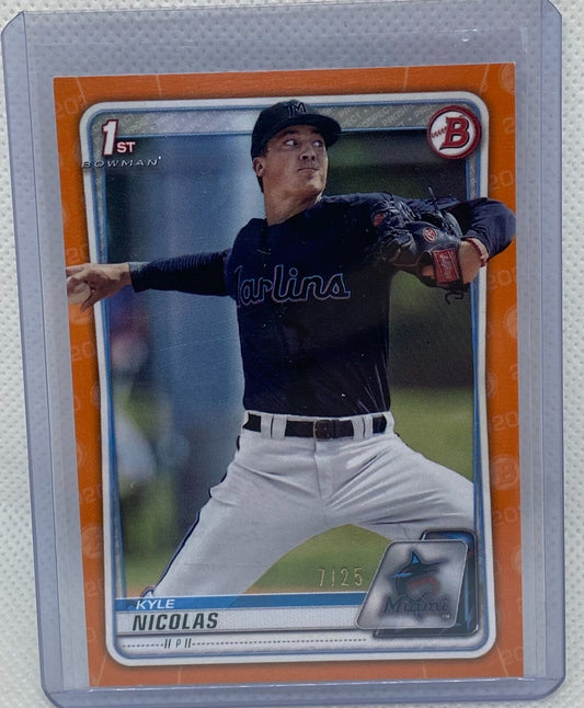 KYLE NICOLAS 2020 TOPPS BOWMAN PROSPECT ORANGE #D 7/25
