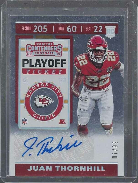JUAN THORNHILL 2019 CONTENDERS PLAYOFF TICKET ROOKIE AUTO RC #D 7/99
