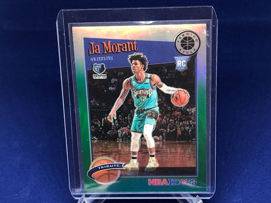 JA MORANT 2019-20 PANINI HOOPS PREMIUM STOCK TRIBUTE GREEN PRIZM RC # 297