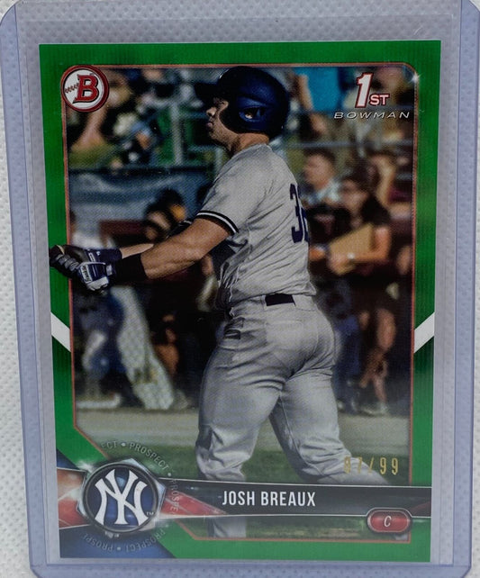 JOSH BREAUX 2018 TOPPS BOWMAN 1ST PROSPECT GREEN #D 87/99
