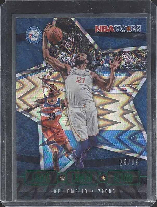 JOEL EMBIID 2020-21 PANINI HOOPS LIGHTS CAMERA ACTION GREEN EXPLOSION #D 25/89