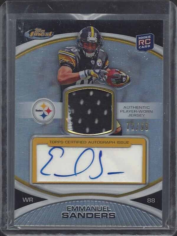 EMMANUEL SANDERS 2010 TOPPS FINEST RPA REFRACTOR ROOKIE PATCH AUTO RC #D 72/99