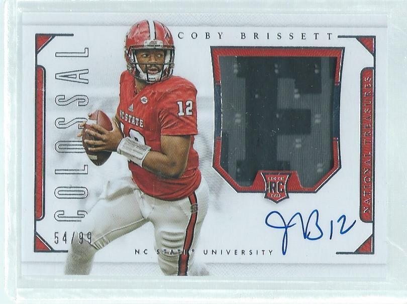 JACOBY BRISSETT 2016 NATIONAL TREASURES 2 COLOR PATCH ON CARD AUTO RC #D 54/99