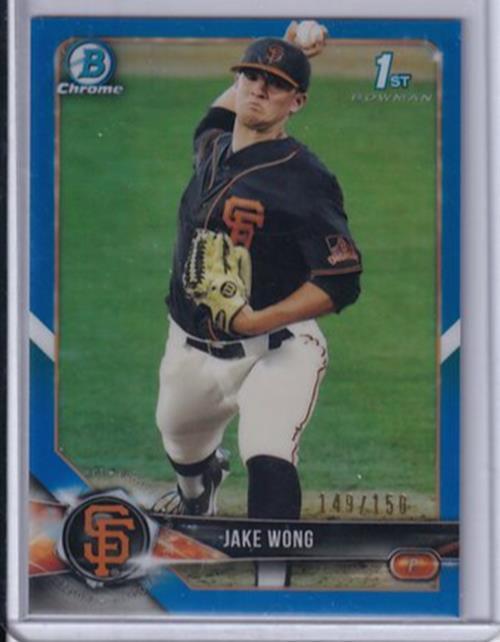 JAKE WONG 2018 BOWMAN CHROME BLUE REFRACTOR 1ST PROSPECT  #D 149/150