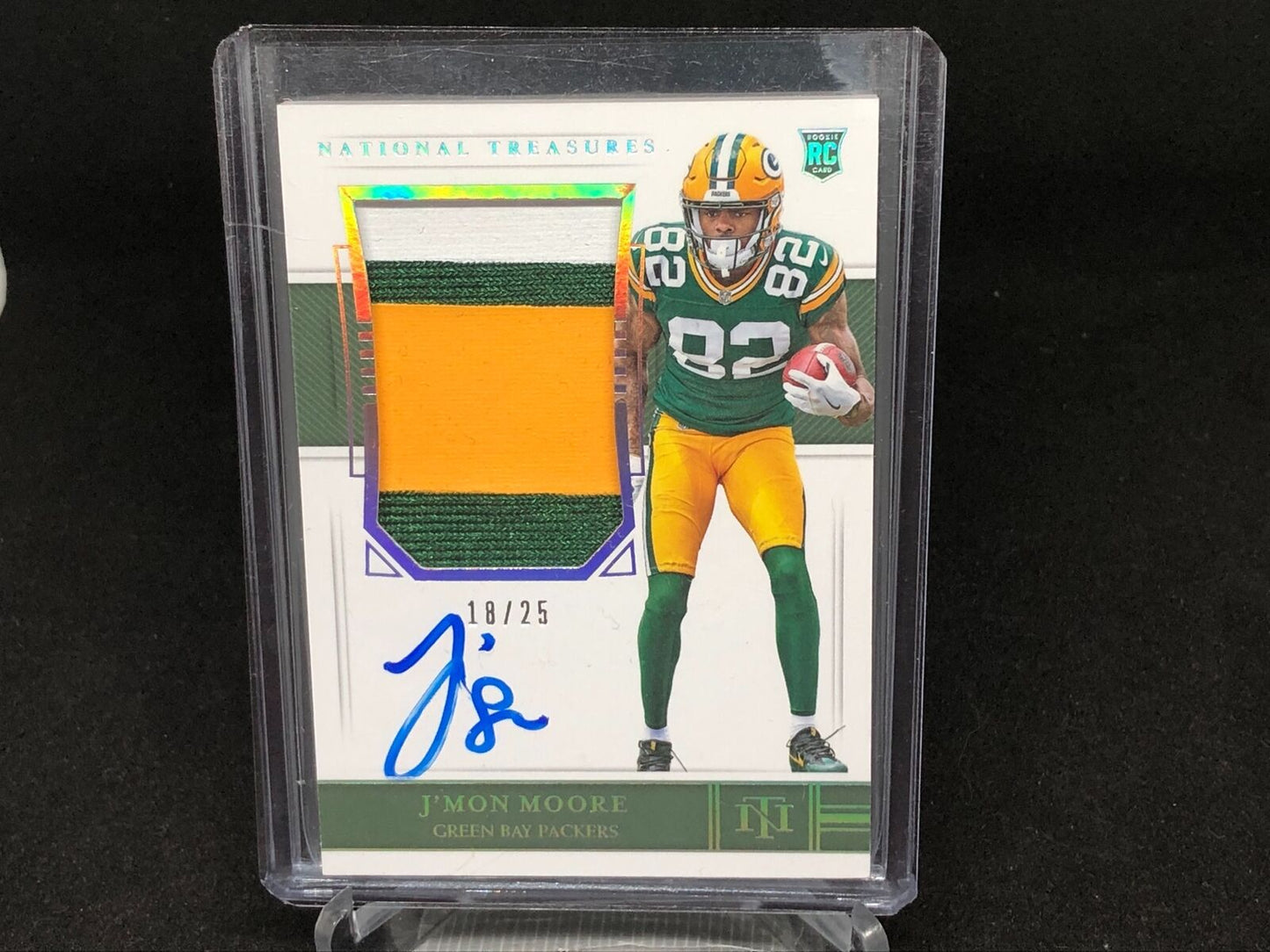 JMON MOORE 2018 PANINI NATIONAL TREASURES 3 CLR PATCH ON CARD AUTO RC #D 18/25