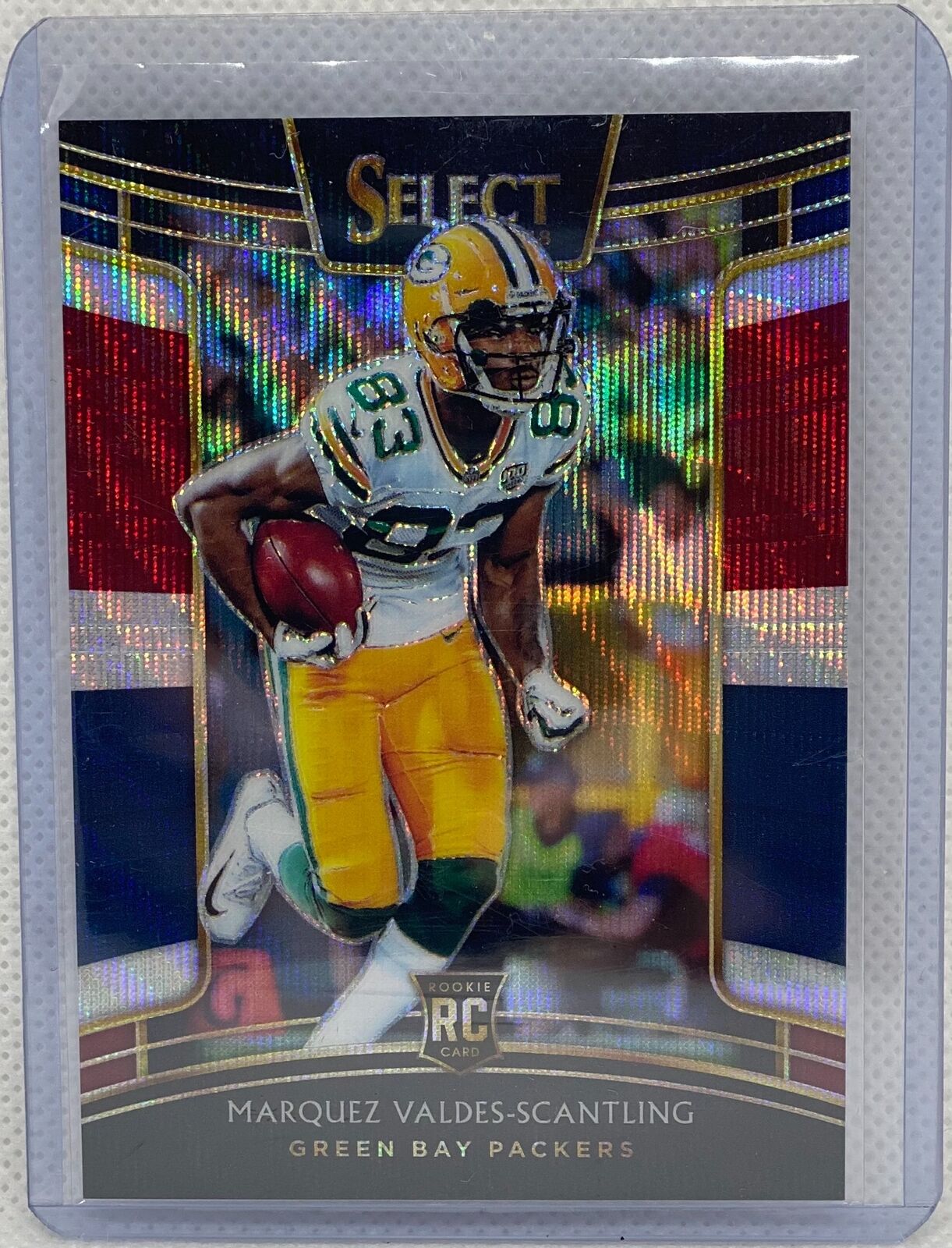 MARQUEZ VALDES-SCANTLING 2018 PANINI SELECT TRI-COLOR PRIZM ROOKIE RC #D 154/199